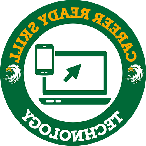 Career Services icon with words 'Career Ready Skill - Technology' circling laptop and phone